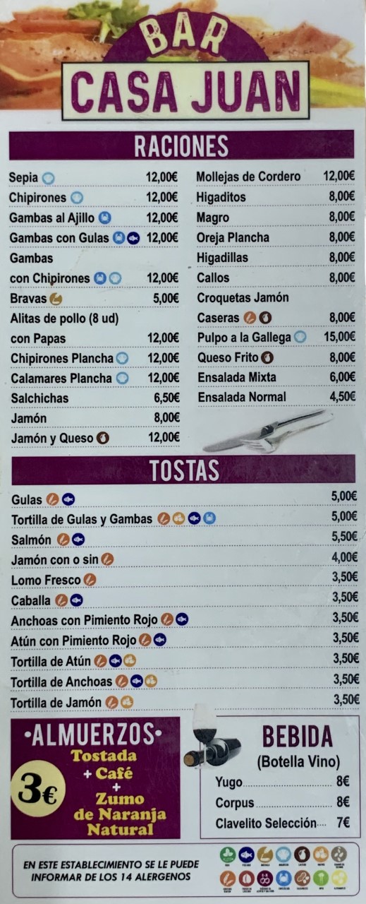 Carta de BAR CASA JUAN — página 2